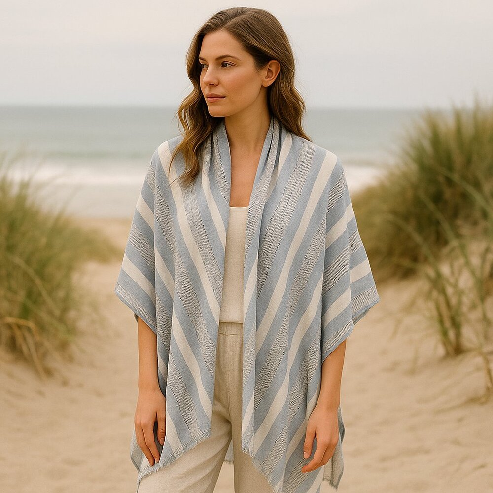 Vintage Open-Weave Coastal Stripe Wrap – Rare Artisan Design, Quiet Luxury